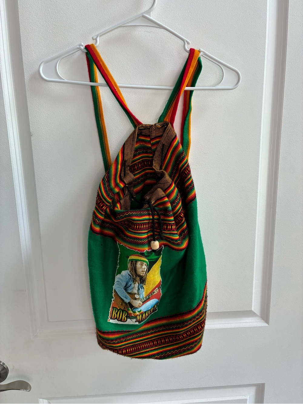 Green Multicolor Drawstring Backpack with Bob Marley Graphic